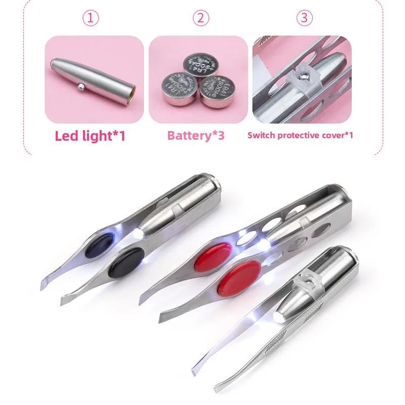 LED Light Stainless Steel Slanted Eyebrow Tweezers Arrow Pattern Precision Beauty Tool For Ingrown Hair Makeup Removal