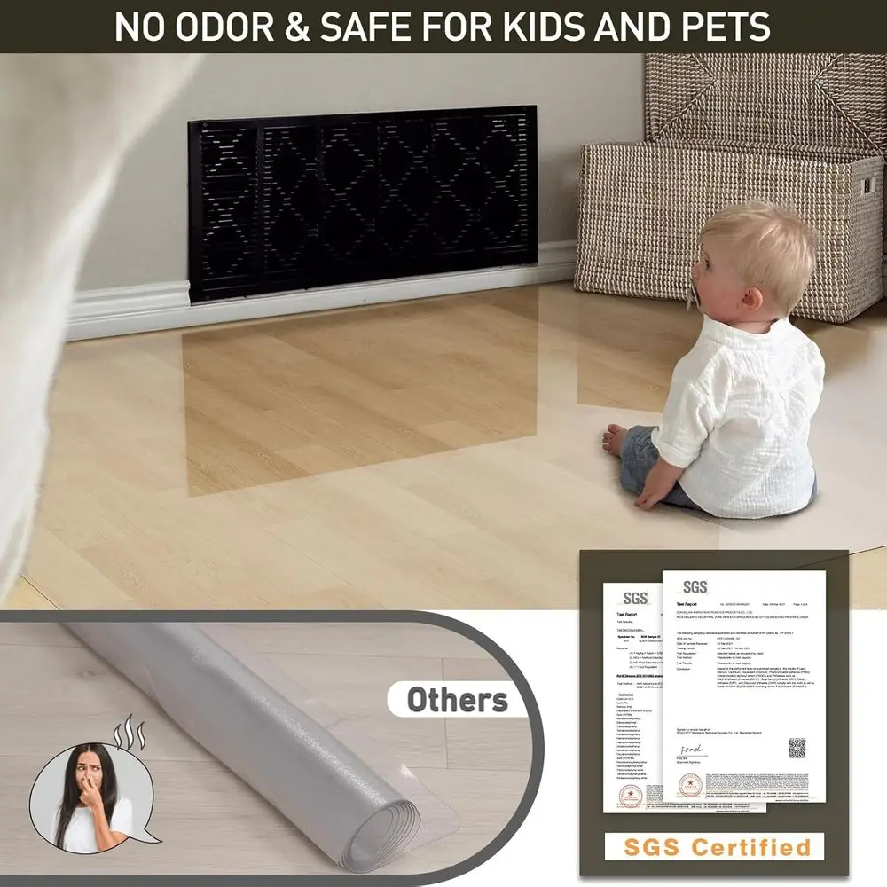 6x9ft Clear Anti-Slip Waterproof Vinyl Rug - Spill-Proof Protector for Home Floors, Easy to Clean Mat for Bedrooms and High Chai