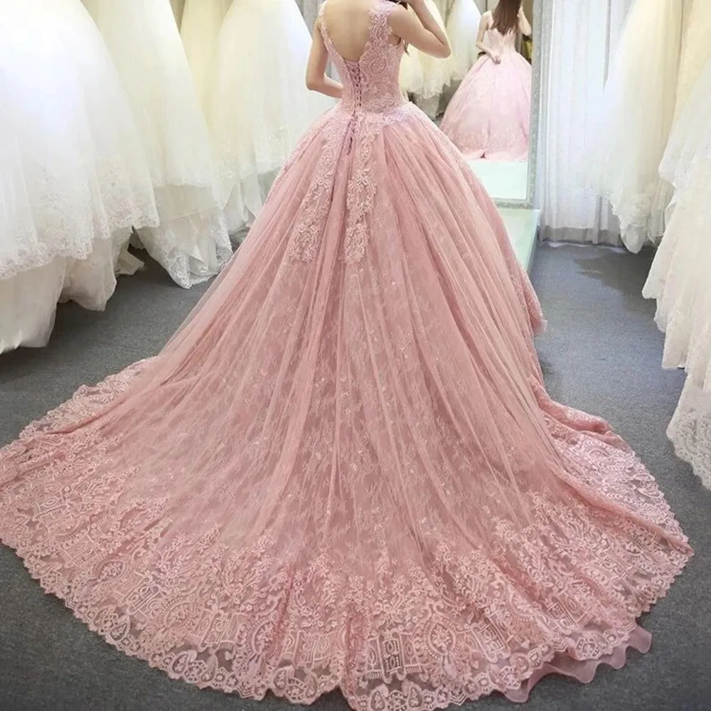 Amber Spring Vintage Lace Evening Dresses Coral Blush Arabia Dubai Women Formal Wedding Gowns Vestidos De Novia 2023