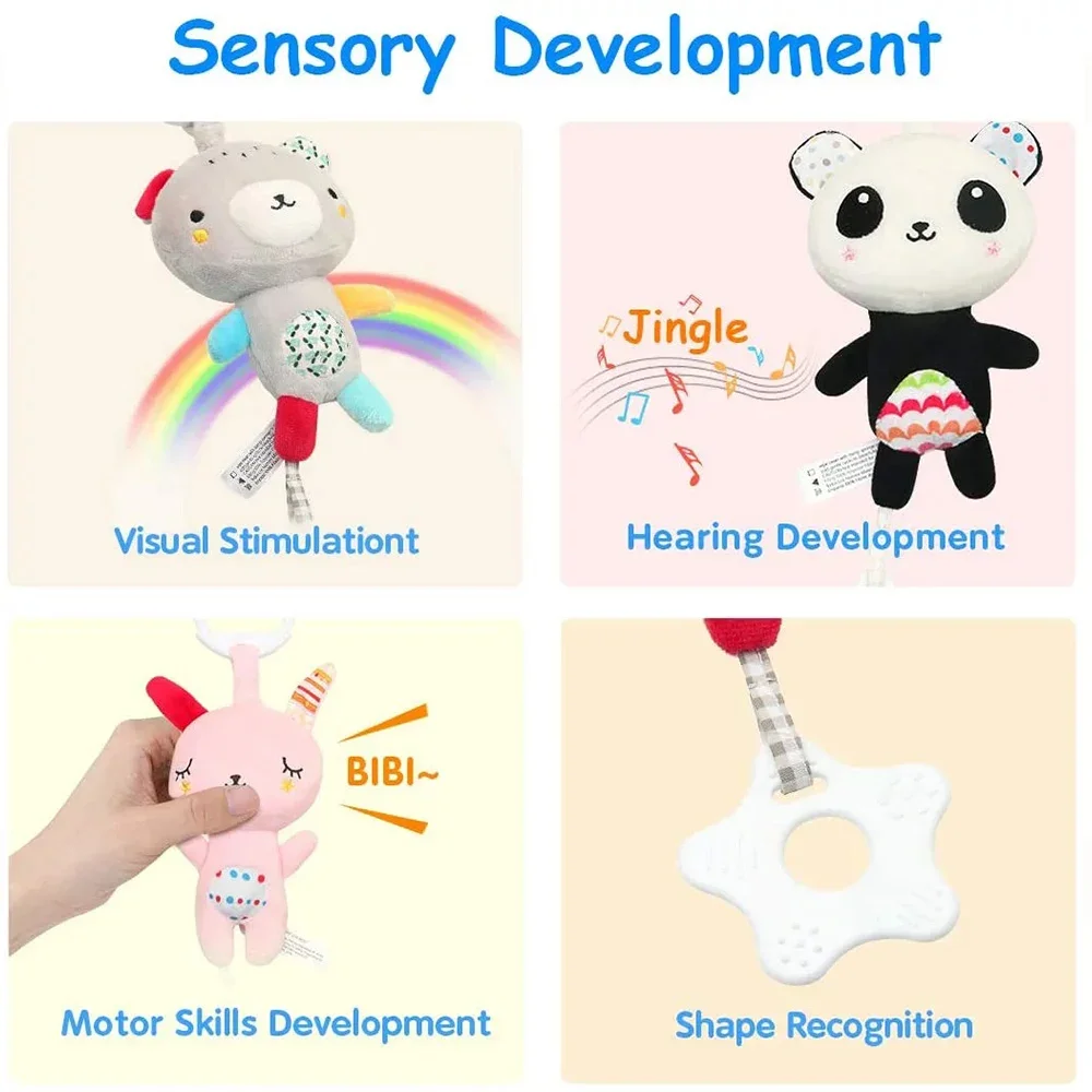 Stroller Car Seat Crib Baby Hanging Baby Rattles with Teethers Soft Plush Toys Development Infant for Newborn Gifts