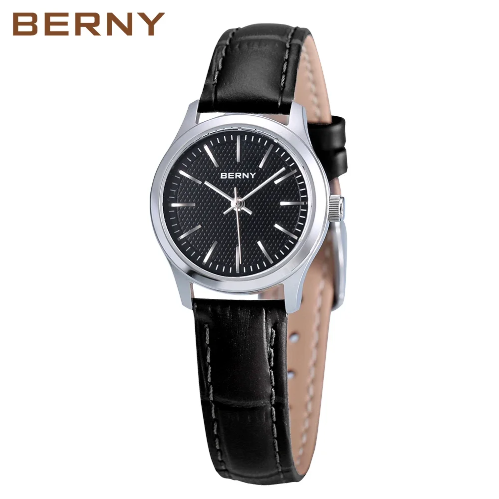 

BERNY Quartz Women Watch Classic Retro Minimalist Ladies Wristwatch Small Dial Leather Strap Clock Waterproof Women's Watches