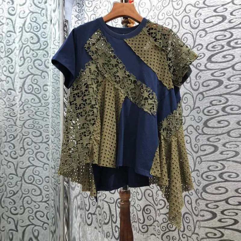 

Лето 2023, новый внутренний ремешок с вышивкой пентаграммы, полый топ с круглым вырезом и короткими рукавами