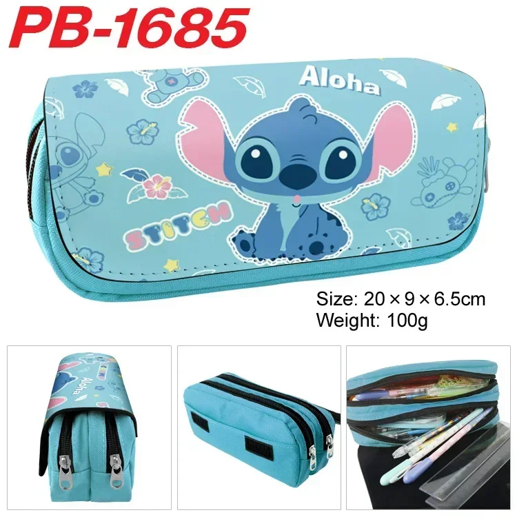 Disney Student Stitch Pen Bag Large Capacity Double Zipper Canvas Pen Bag Stitch Cartoon cute Pencil Case Children\'s Wallet