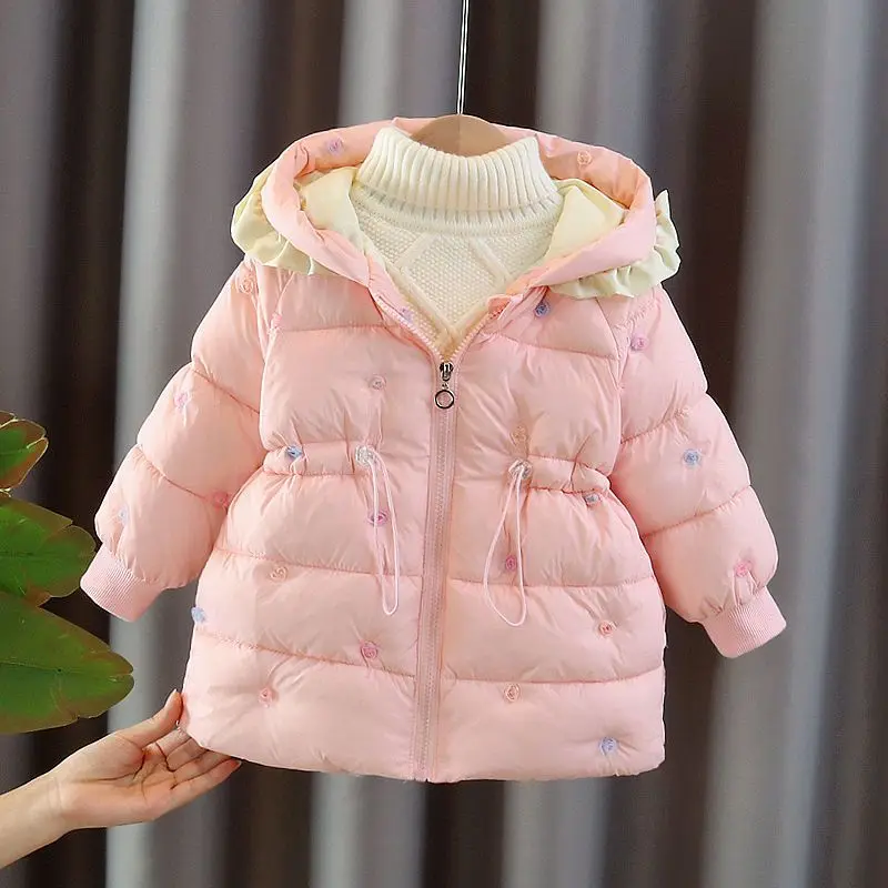 2024 New Girls Plush Thick Hooded Coats Autumn Winter Cotton Coat Children Fashion Keep Warm Clothes for Kids Outerwear TY95