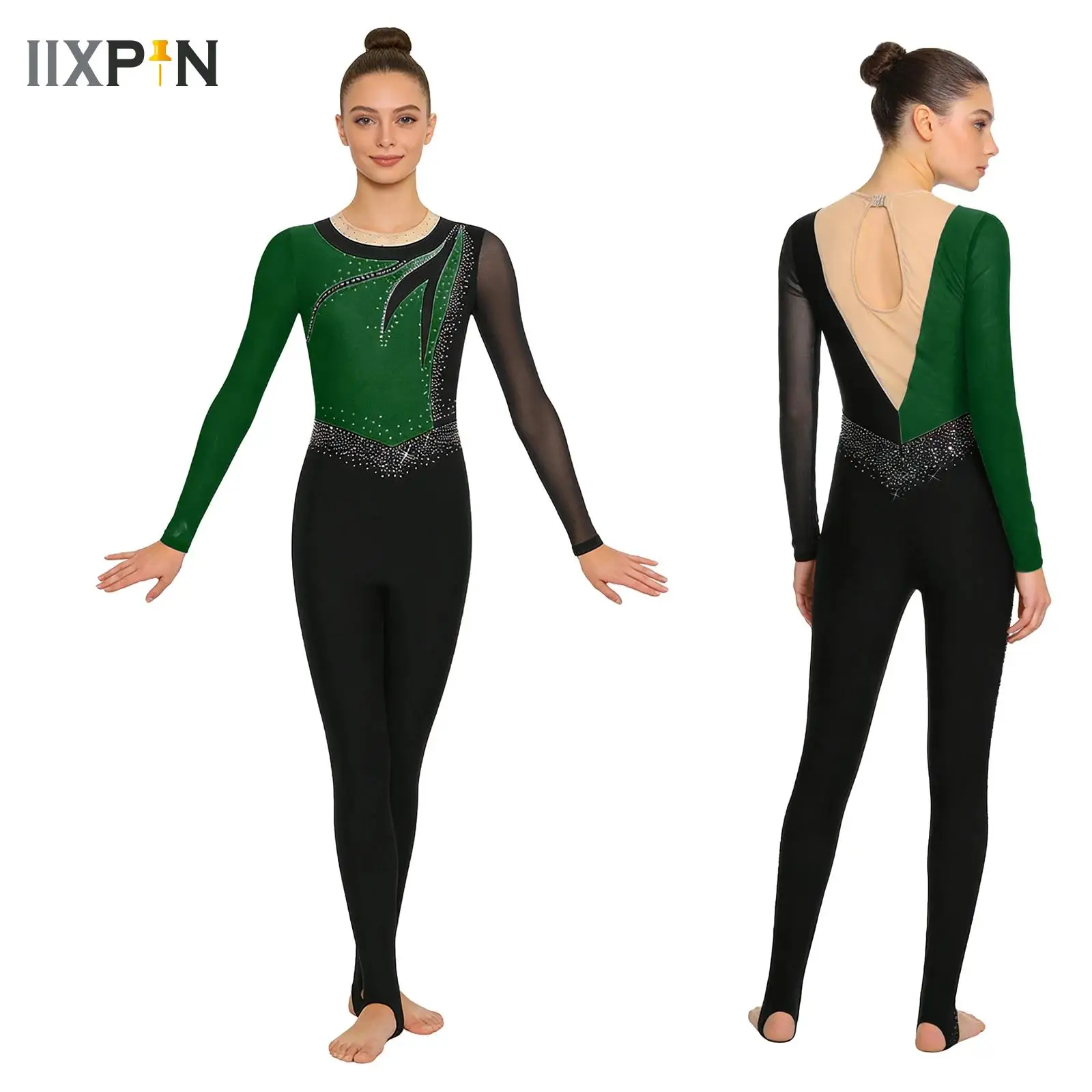 

WomenS Shiny Rhinestones Ballet Dance Unitards Jumpsuit Figure Skating Gymnastics Leotards Dance Acrobatics Bodysuit Costume