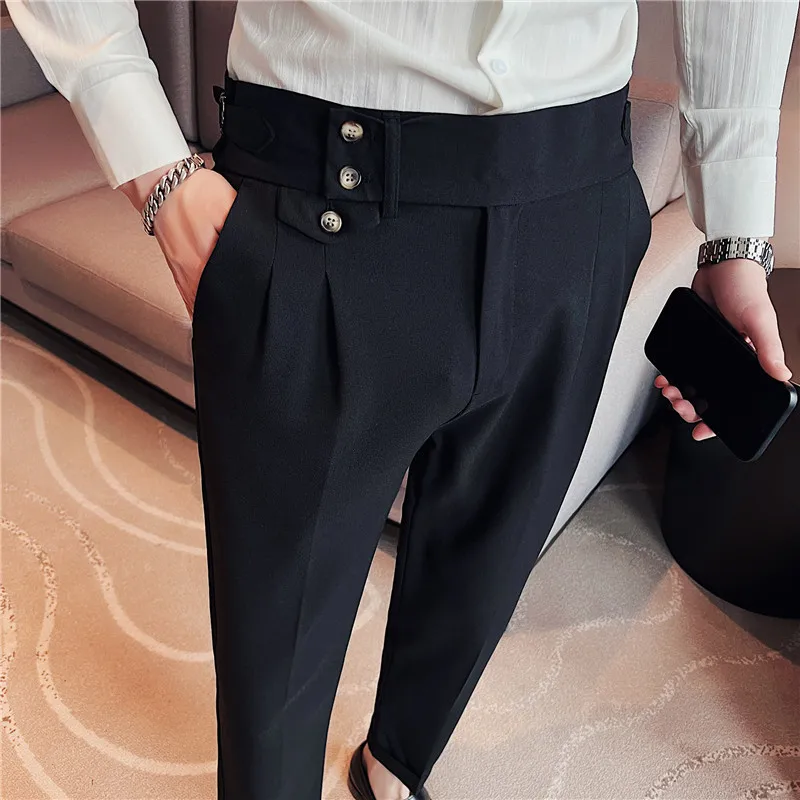 Pantaloni stile britannico da uomo cintura a vita alta design casual slim formale abito da ufficio pantaloni da uomo sociali abito da festa di nozze