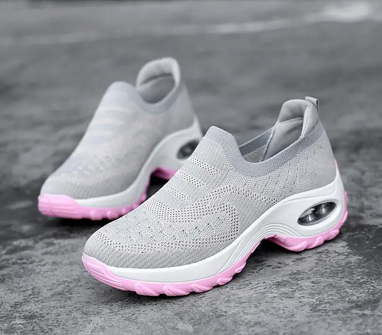 Women Tennis Shoes Breathable Mesh Height-increasing Slip-on Female Sock Footwear Outdoor Women Sneakers Thick Bottom Platforms