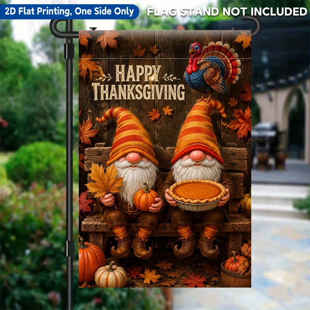 2D Flat Garden Flag 1 Piece, Thanksgiving Pumpkin Pie and Autumn Elements Single-sided Printed Garden Flag, Polyester Material, Holiday Yard Outdoor Flag, Suitable for Outdoor Home and Yard Holiday Decoration, Valentine's Day, Mother's Day, Easter