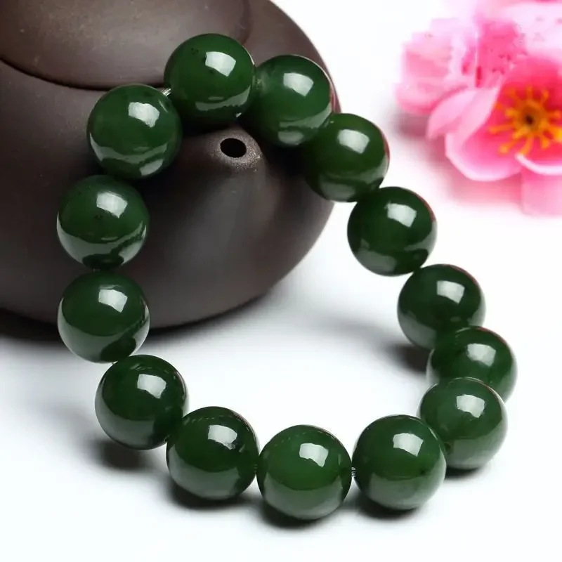 

UMQ Natural Jade Bracelet Hetian Jade and Jadeite Beads Bracelet Ornament Spinach Green Hetian Jade Bracelet Unisex Jewelry Gift