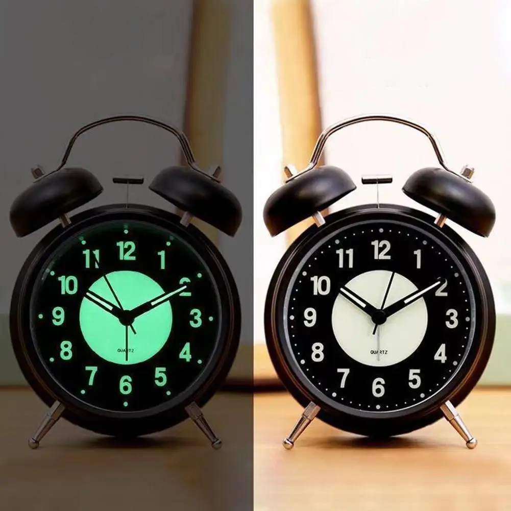 

Luminous Alarm Clock Silent Anti-fall Battery Operated Twin Bell Loud Alarm Clock With Backlight Room Decoration Children's gift