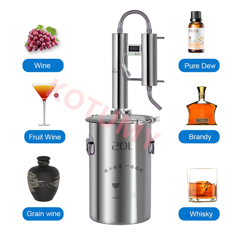 الفولاذ المقاوم للصدأ 20L Moonshine لا يزال الكحول المقطر غلاية نبيذ المنزل المياه النبيذ براندي طقم تخمير الزيت العطري
