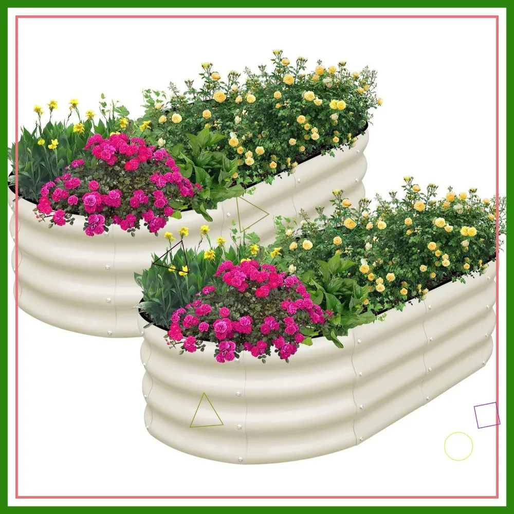 

Galvanized Raised Garden Bed, 2-Pack Oval Metal Planter Box 4x2x1ft for Vegetables Flowers Plants, White