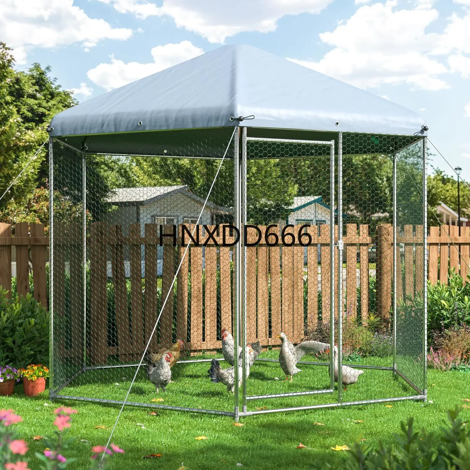 

Coop,Large Metal Run Pen,Walk in Coops for 6/10 Chickens,Hexagonal House with Waterproof