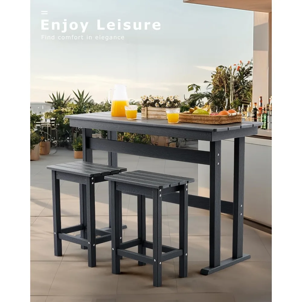 3 Piece HDPE Outdoor Bar Height Table and Chairs Set of 2 Includes High Top Patio Table and Chairs, Outside Patio Bar Set for Bi