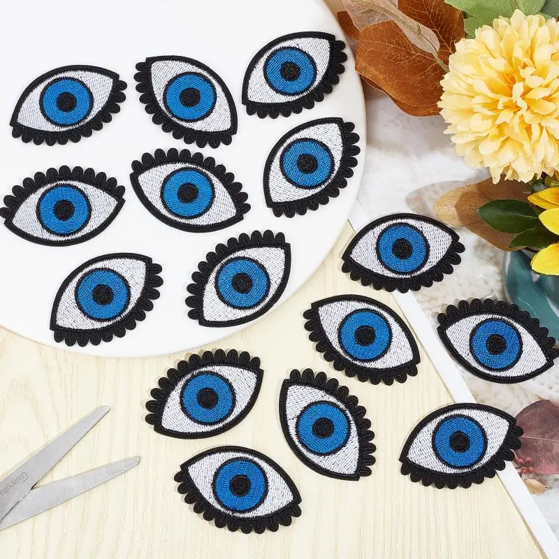 15Pcs Blue Eye Iron on Patch Embroidered Patches Applique Sew on Eyes Eyeball Embroidery Goth Punk Retro Appliqued Cloth Badge