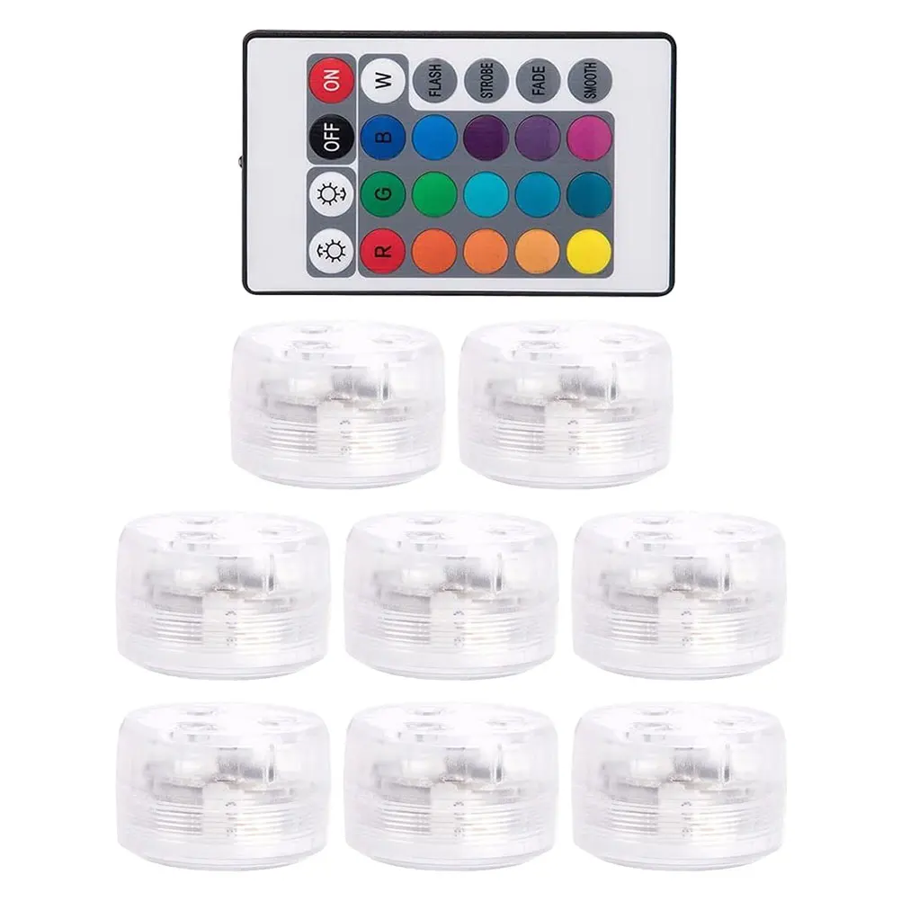 

8pcs Remote Control Submersible LED Pool Lights Underwater RGB Pond Fountain Aquarium Waterproof Lamp IP68 16H for Night