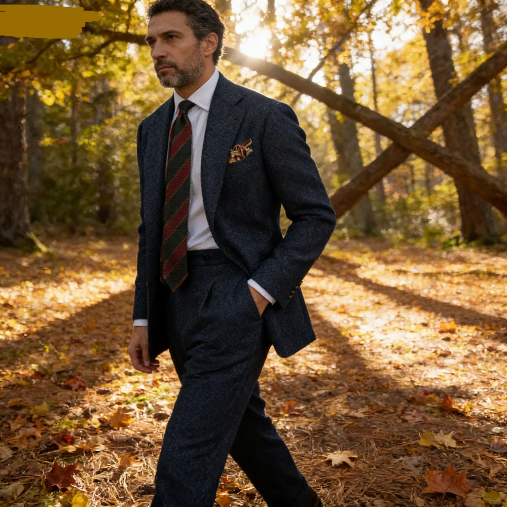 

Классический мужской костюм-тройка с дизайном рыбьей чешуи, пиджаком, жилетом и шерстяными брюками для официальных мероприятий