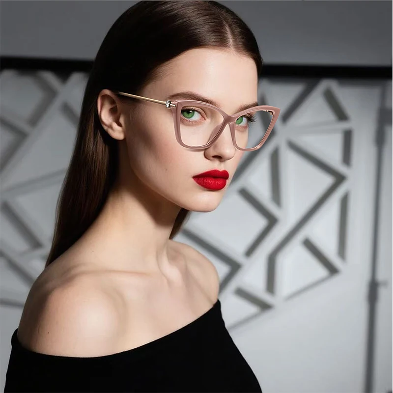 OKH جديد هندسي المرأة القط العين الإطار تصميم الرجال مكافحة الضوء الأزرق نظارات للقراءة تخصيص وصفة طبية قصر النظر نظارات #3