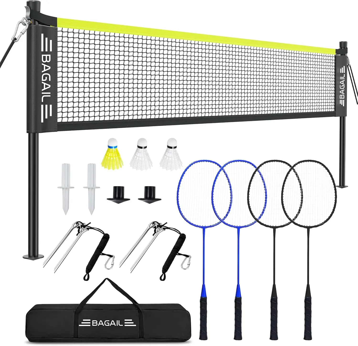

Outdoor Badminton Net Set with Anti-Sag System - Official Size, Includes Rackets and Shuttlecocks for Backyard Games