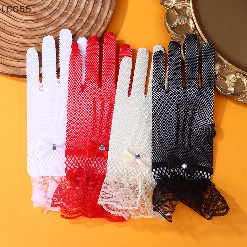 

Элегантные короткие кружевные перчатки для женщин, прозрачные перчатки-сетка для выпускного вечера, модные однотонные полуперчатки с полным покрытием пальцев