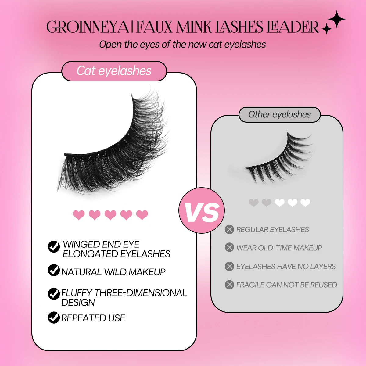GROINNEYA 고양이 눈 속눈썹 3d 가짜 밍크 속눈썹 날개 달린 끝 눈 길쭉한 속눈썹 부드러운 자연 긴 가짜 속눈썹 속눈썹 확장