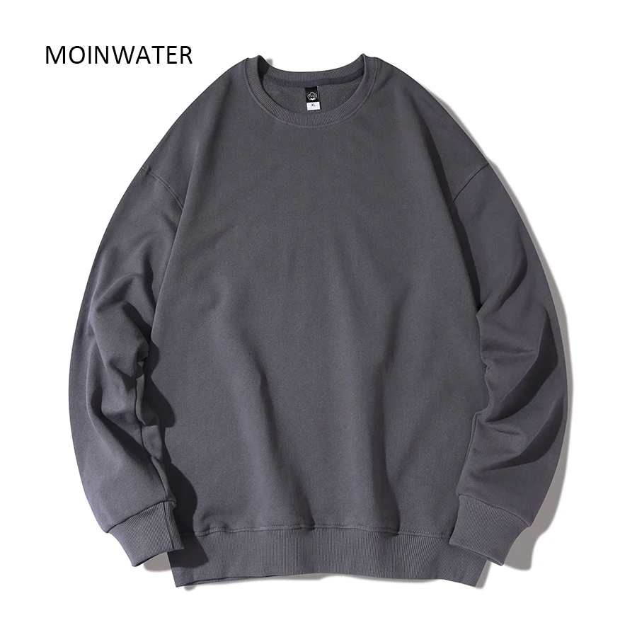 MOINWATER New Women Cotton Terry Sweatshirts Female Light Blue Hoodies Lady Casual Long Sleeve Tops for Spring Autumn MH2202