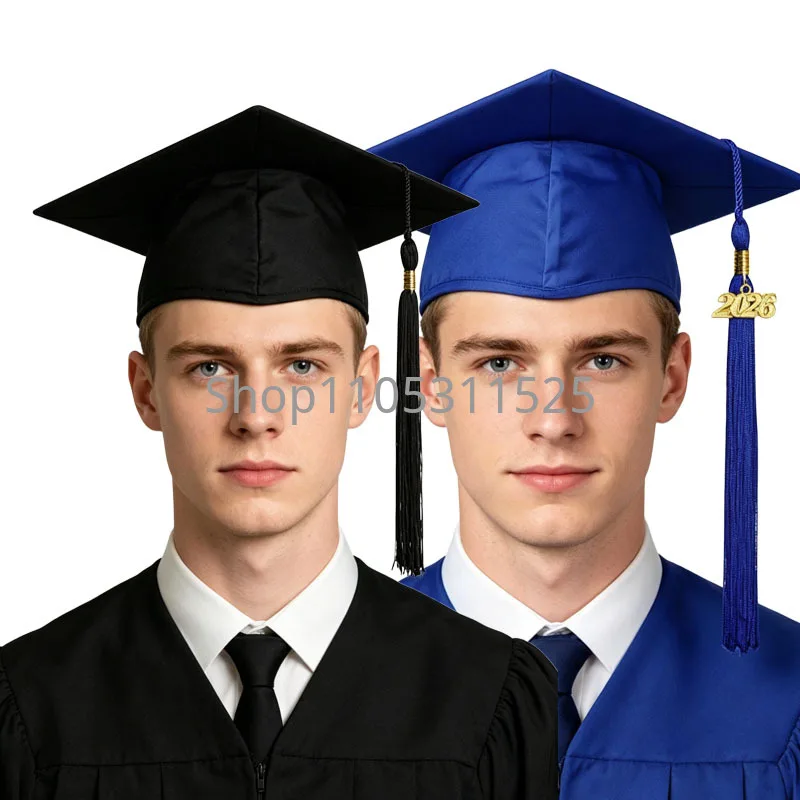 Unisex Satin Graduation Mortarboard Cap with Tassel, Bachelor Master Doctor Academic Hat for University High School Graduation P