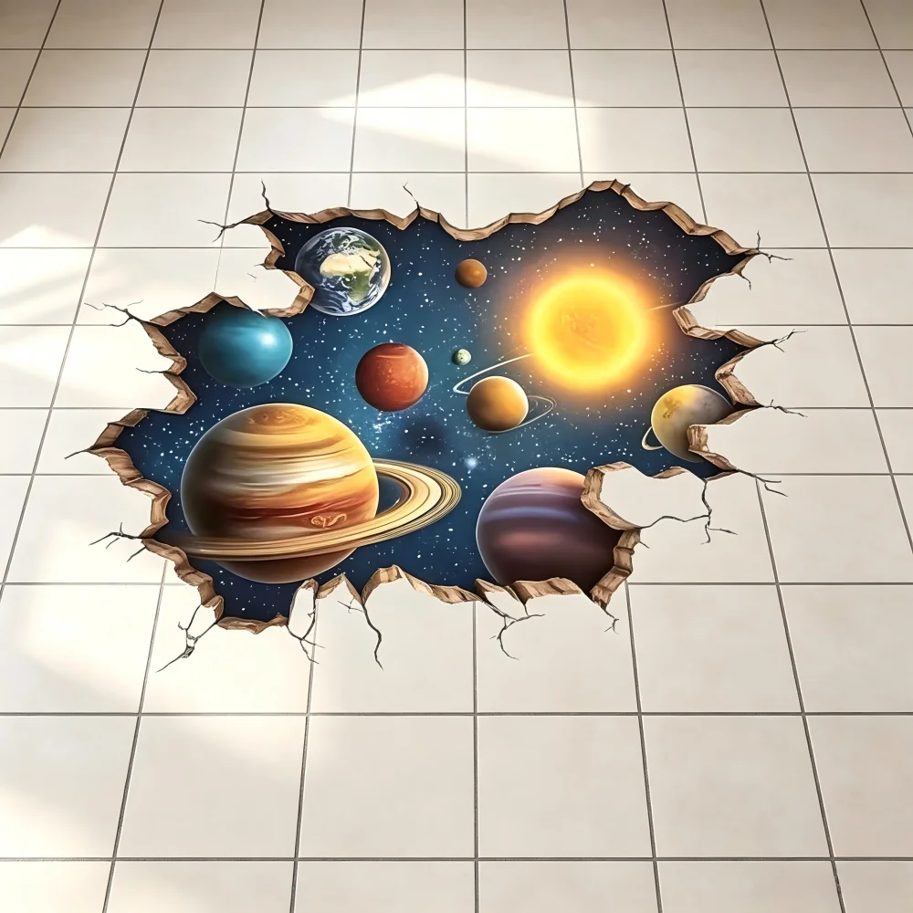 1pc 2D flat printing starry sky map floor sticker, suitable for decoration in living rooms, bedrooms, kitchens, etc