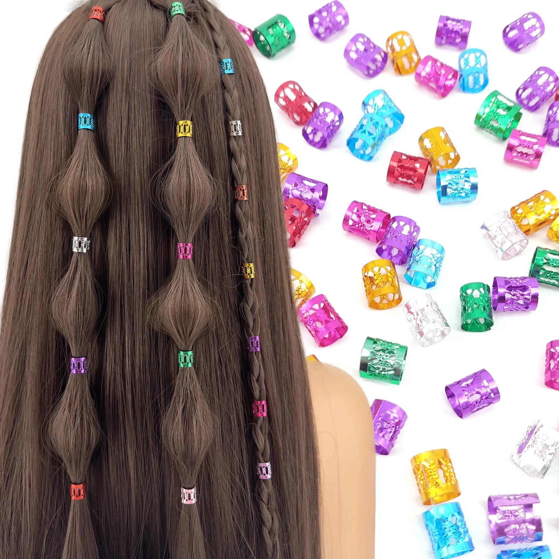 

Dirty Braid Hair Extensions Colorful Hair Tube Adjustable Dreadlock Rings Braids Beads Cuffs Clip Hair Accessories Styling Tools