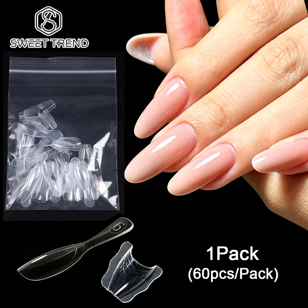 SWEET TREND-Sandwich Dual Nail Forms 15 Size 60pcs Oval Extension Dual Form Top/Bottom Nail Forms DIY Manicure Extensions Tool
