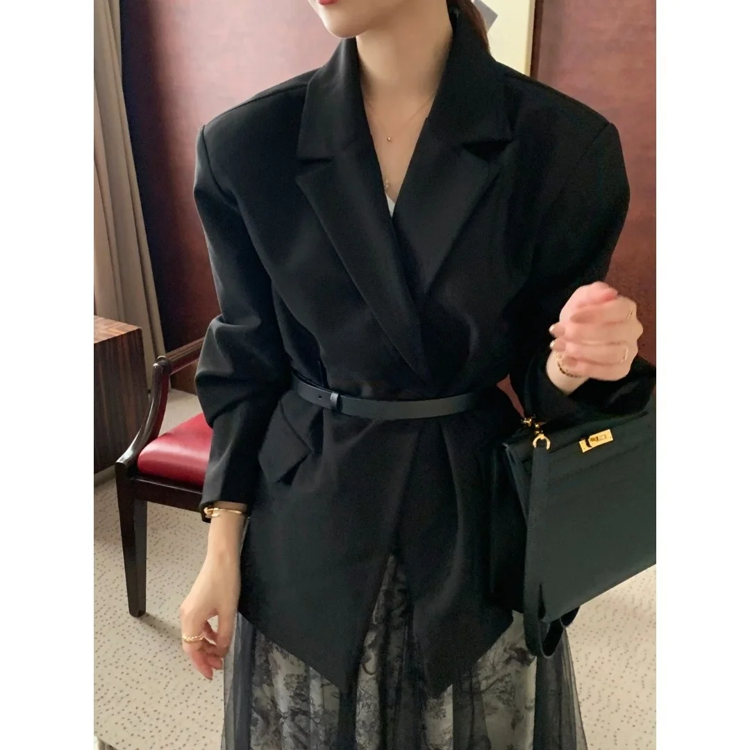 معطف بدلة Retro Ele Small Fraance Sle مع حزام زهري تنورة كورية عادية مقاس متوسط Softn حصريًا عبر الإنترنت #3