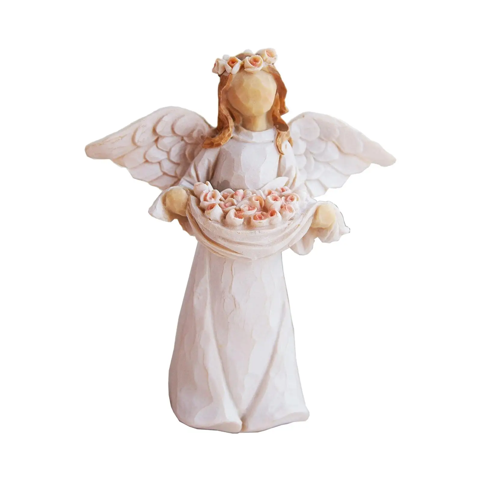 Wing Cherub Figure Resin Statue Figurine Angel Holding Flowers Collectible Sculpture for Indoor Living Room Cabinet Christmas