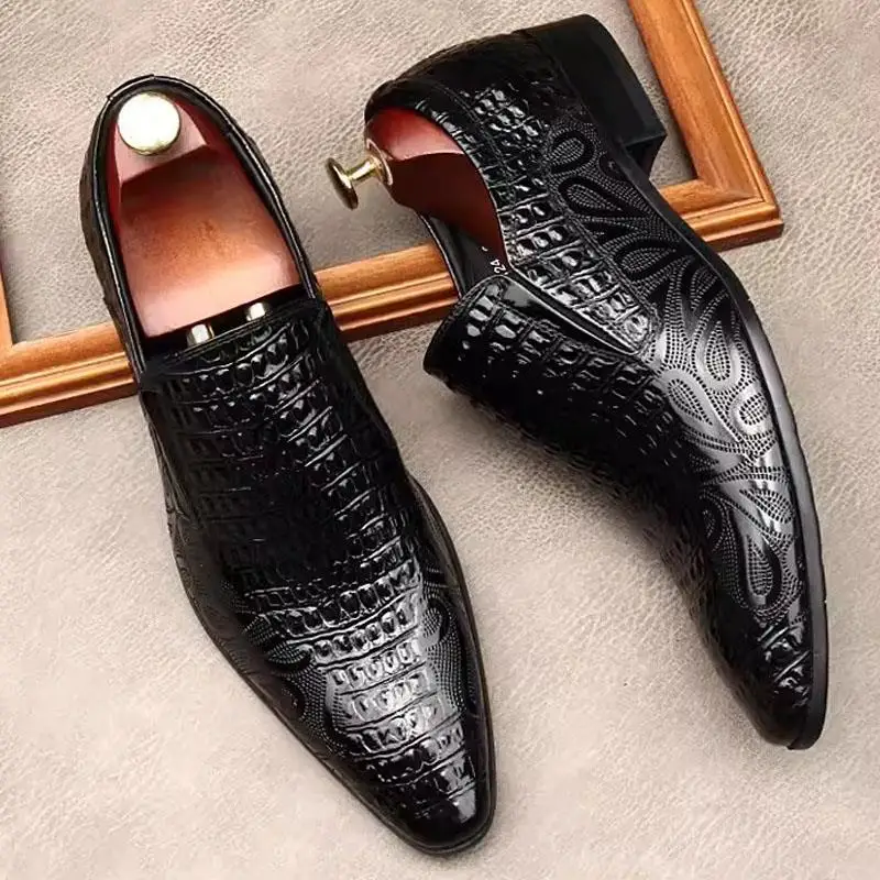 

Men Crocodile Print Oxfords Classic Dress Shoes Italy Soft Handmade Office Business Genuine Leather Formal Loafers Shoes For Men