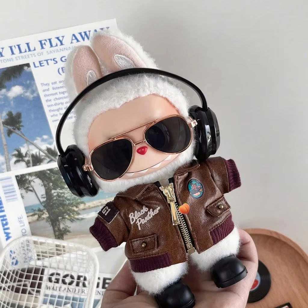 

15/17cm Labubu 1st - 3rd Gen Doll Trendy Rockstar Outfit Furry Bunny Suit Leather Jacket & Cool Accessories