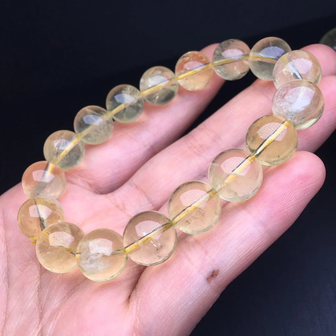 Natural Yellow Quartz Bracelet Women Fashion Red Crystal Clear Round Beads Lovers Strand Jewelry Gift 1PCS