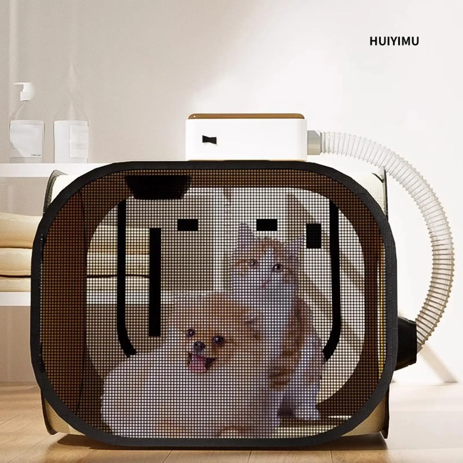 Caja de secado para perros y gatos, limpia, portátil, impermeable, antipelo volador, plegable