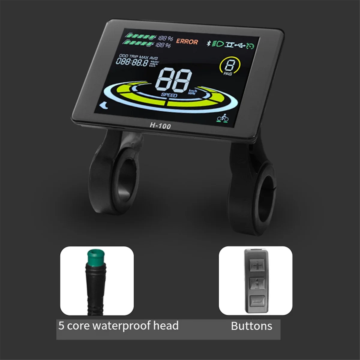 【Preço-gota!】 Display de bicicleta elétrica H-100 Controle de display LCD 24V - 72V Medidor de velocidade 5 pinos Velocímetro Conector SM