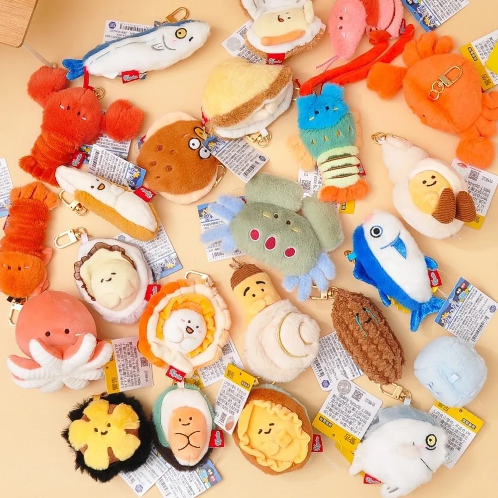 Cute Soft Ocean Animal Keychain Lobster Simulation Fluffy Sea Keyring Collection PP Cotton Cartoon Pendant Birthday Gift