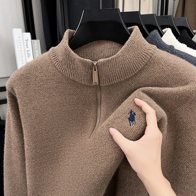 Luxusmarke Herrenpullover Winter Neu Verdickter Warmer Rollkragenpullover Mode Klassischer Paul Pony Bestickter Samt-Strickpullover – Detail 6
