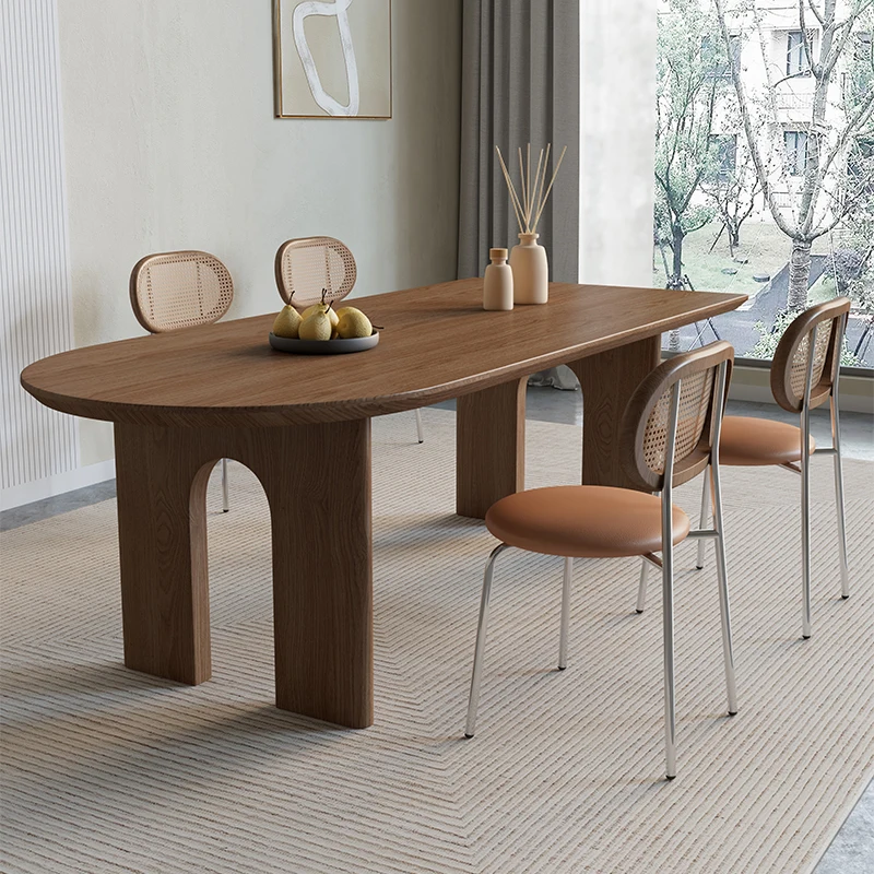 Minimalist Workstation Dining Tables Oval Personalized Negotiation Luxury Wooden Dining Table Mesa Plegable Furniture Set QF50DT