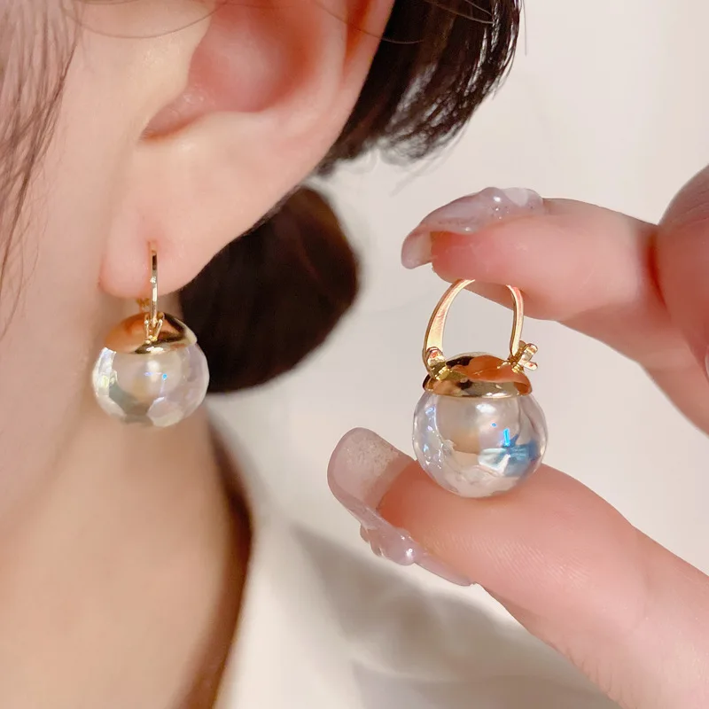 Korean New Clear Ice Glass Ball Drop Earrings For Women New Simple Fashion Jewelry Wholesale