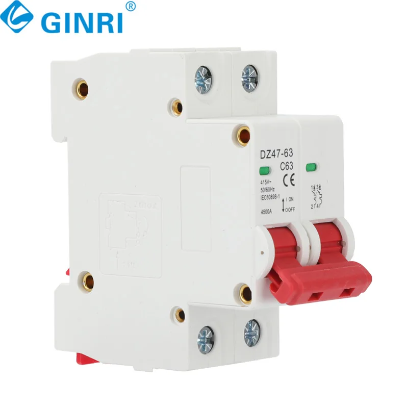 5 Buah DZ47Z-63 2P AC MCB Pemutus Sirkuit Miniatur 63A Pemutus Sirkuit Mini untuk Sistem PV Surya