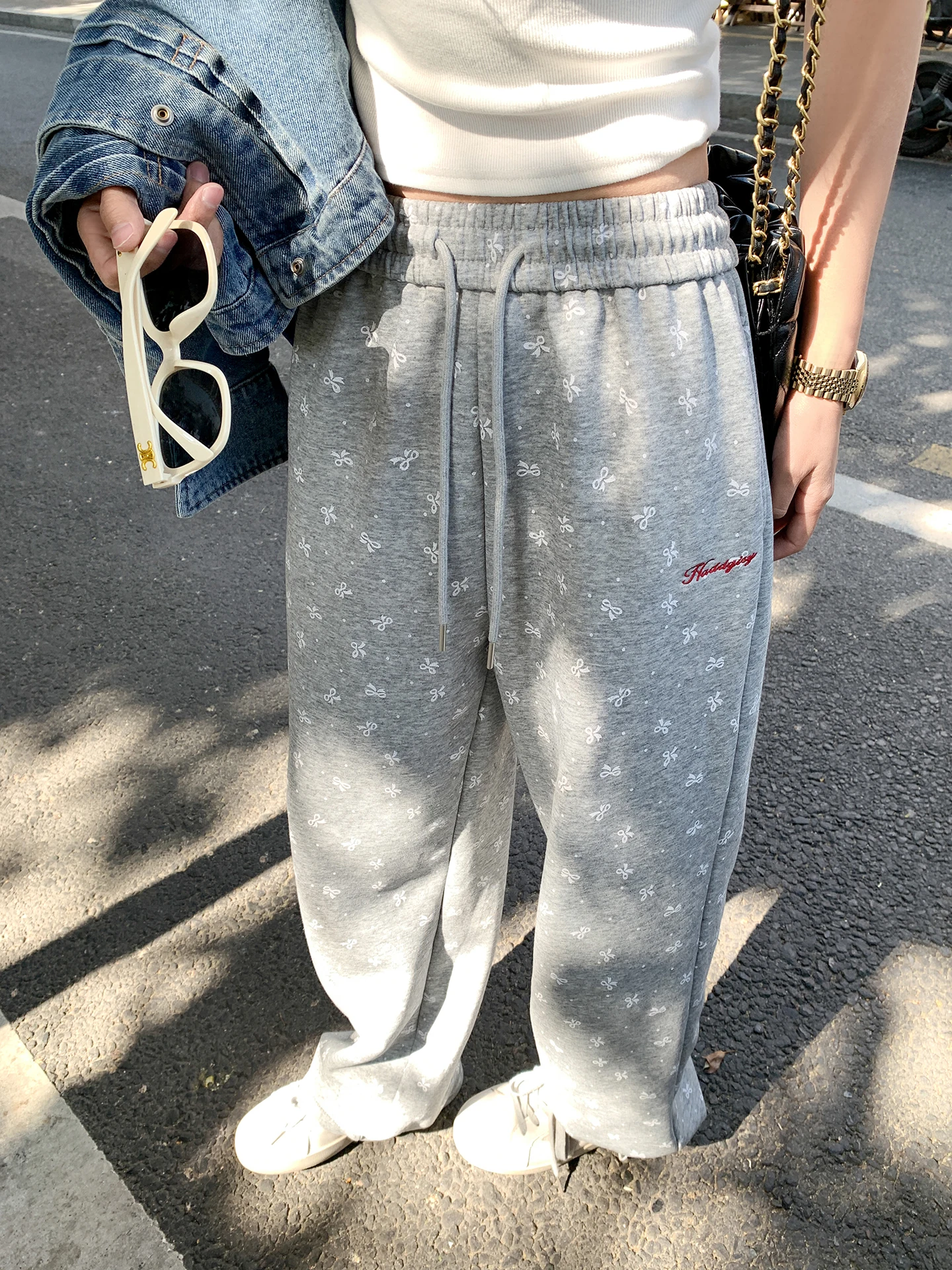 

Женские повседневные брюки в горошек с прямыми штанинами, осенне-зимние, свободные, широкие, на шнурке, с высокой талией, из эластичной ткани