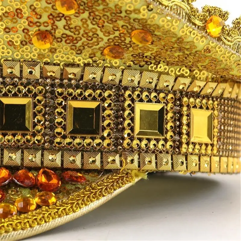 

39BB Золотая военная шляпа для взрослых, шляпа со стразами, карнавальный костюм для вечеринки, темно-синяя шляпа невесты, товары