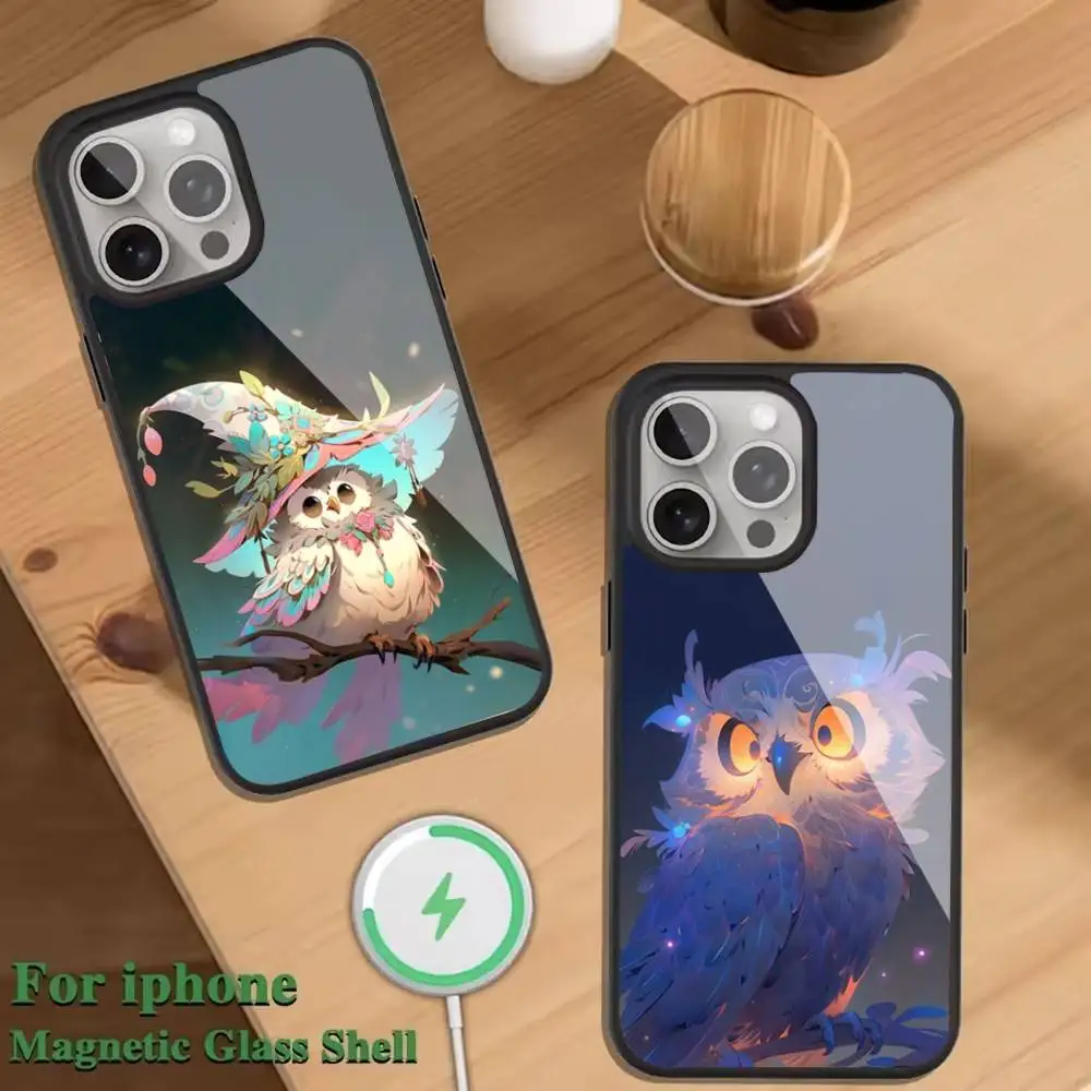

Cute Owl Phone Case For Magnetic Wireless Charge Cover For iphone 16 15 14 13 12 11 Pro Max Plus Coque