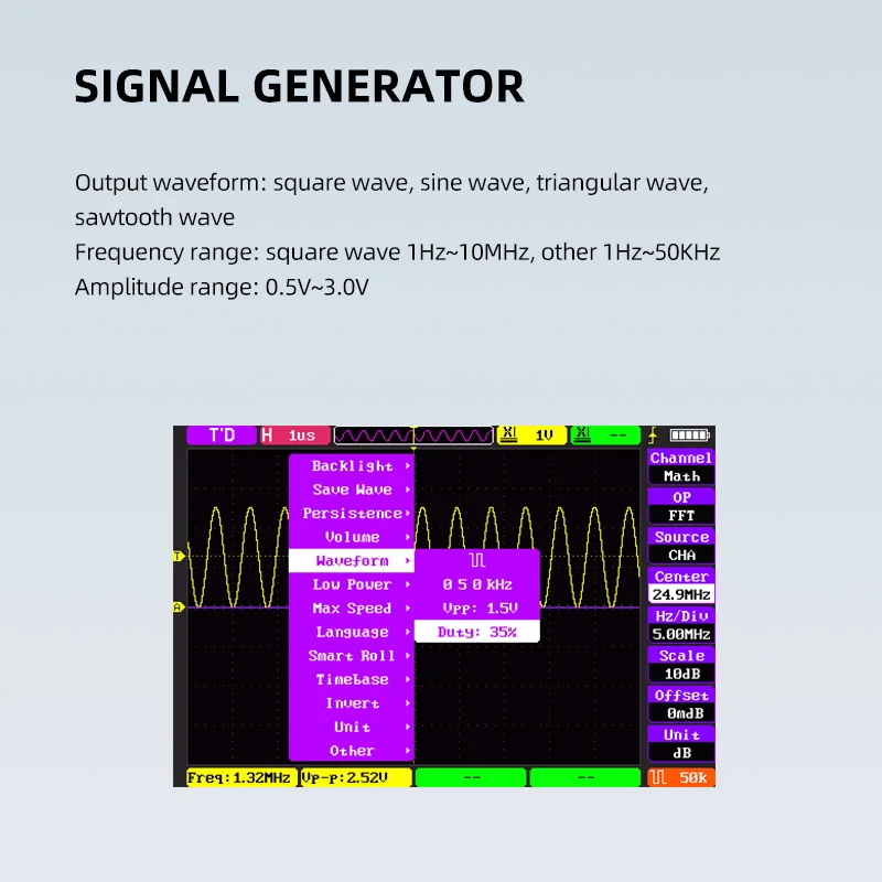 ALIENTEK DS100 Digital Oscilloscope Handheld Multimeter Dual Channel Sampling Rate 250MSa/S Bandwidth Support Waveform Storage