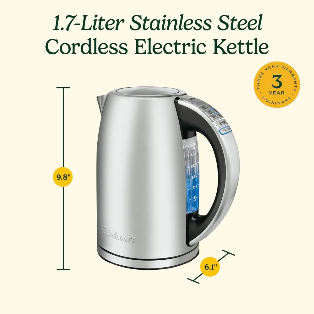 1.7-Liter Stainless Steel Cordless Electric Kettle with 6 Preset Temperatures,boil-dry protection with auto shutoff