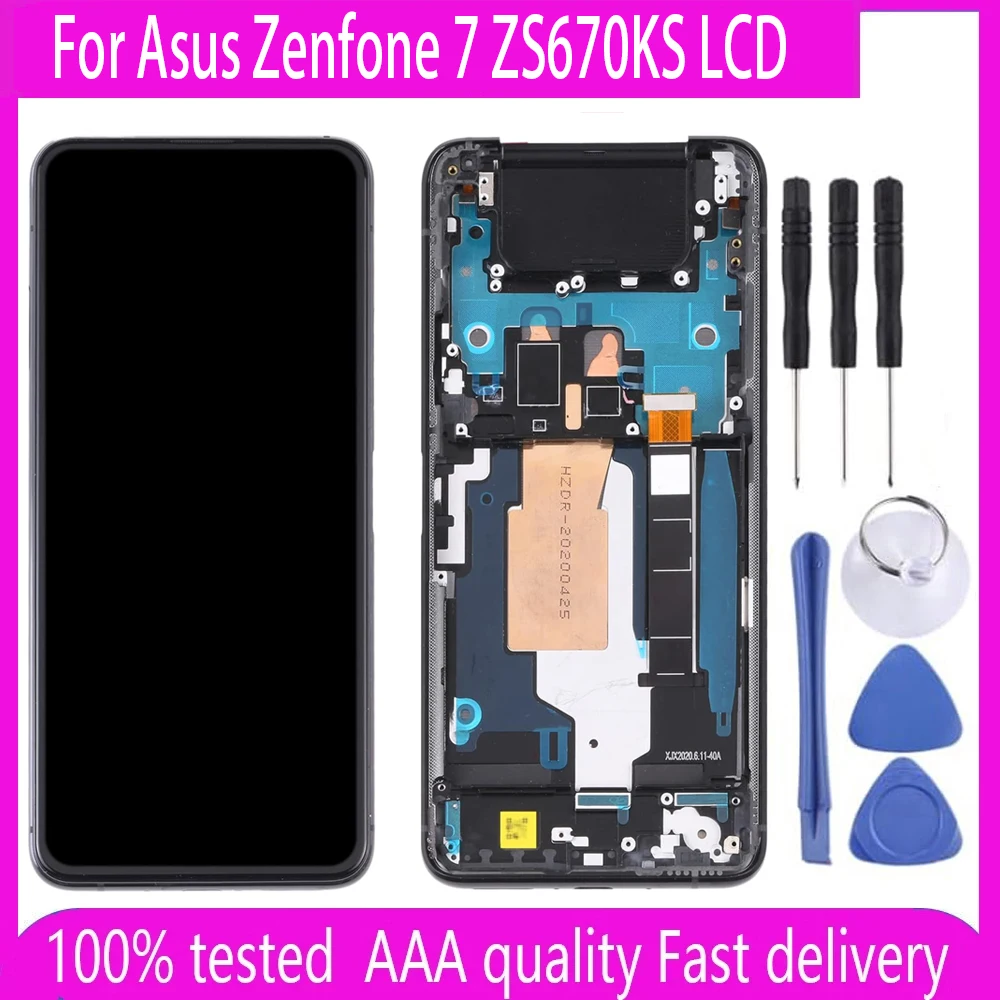 Tela LCD Super AMOLED de 6,67 polegadas para Asus Zenfone 7 ZS670KS, tela de toque para Asus Zenfone 7pro ZS671KS, substituição de LCD com moldura
