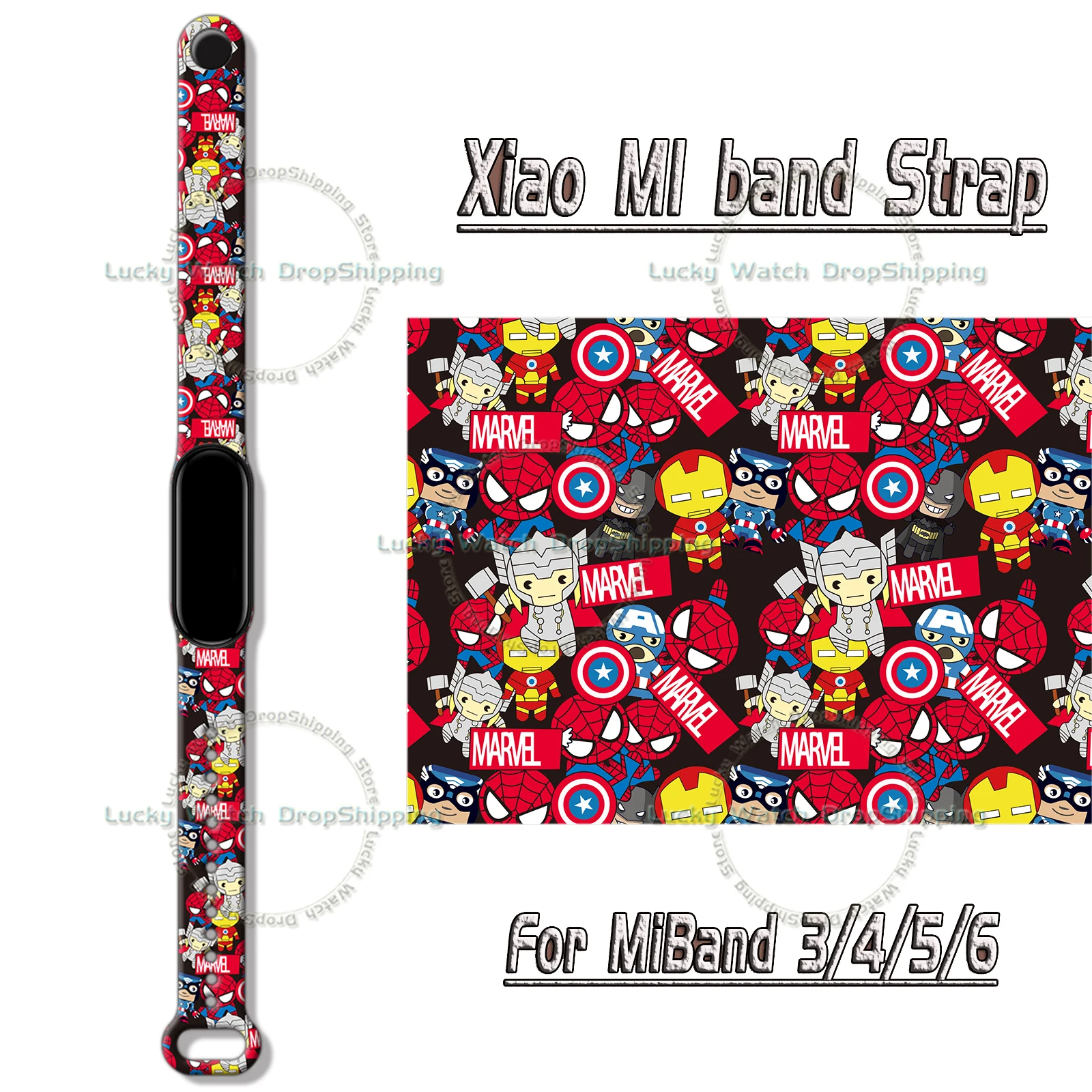 Disney Spiderman Cartoon Strap Is Suitable for Xiaomi 3/4/5/6/7NFC Mi Band Avengers Ironman Printing Wristband Venom Strap Band