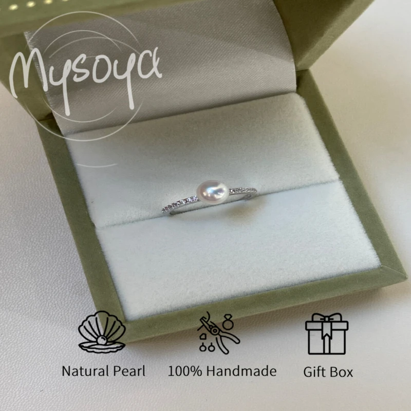 

MYSOYA 5-6 мм кольцо с белым пресноводным жемчугом для женщин и мужчин, подарочная коробка на день рождения/свадьбу/Рождество/Новый год/подарок на юбилей
